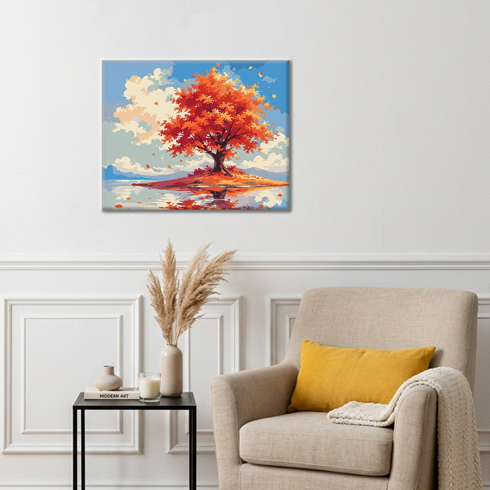 Albero autunnale solitario presso l’acqua – Dipingere con i Numeri