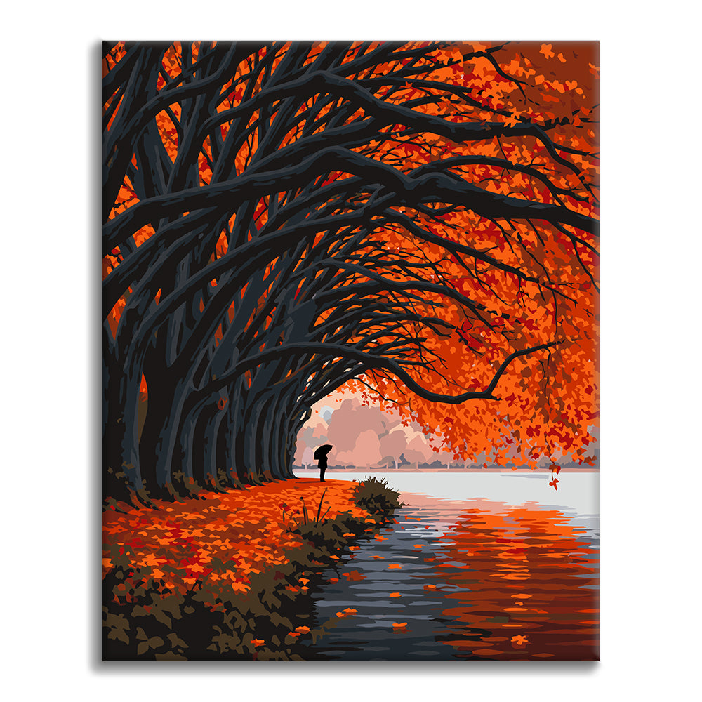 Tunnel di alberi autunnali presso il lago – Dipingere con i Numeri