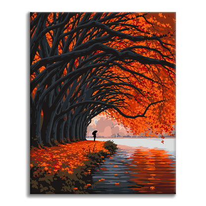 Tunnel di alberi autunnali presso il lago – Dipingere con i Numeri