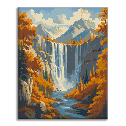 Cascata nelle montagne autunnali – Dipingere con i Numeri