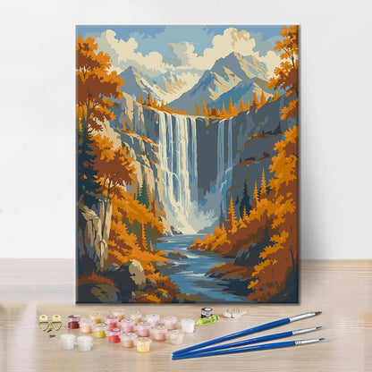 Cascata nelle montagne autunnali – Dipingere con i Numeri
