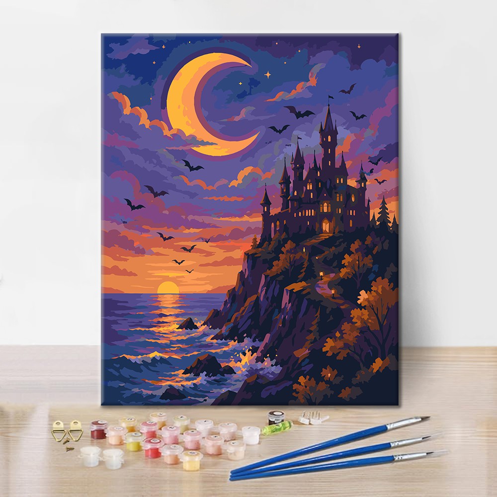 Castello al chiaro di luna sul mare – Dipingere con i Numeri