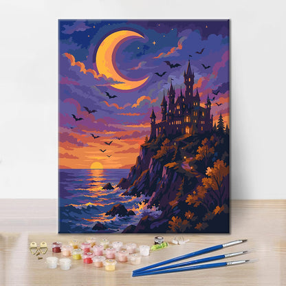 Castello al chiaro di luna sul mare – Dipingere con i Numeri