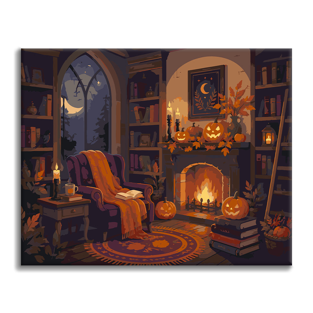 Accogliente biblioteca di Halloween – Dipingere con i Numeri