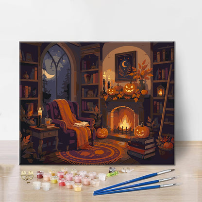Accogliente biblioteca di Halloween – Dipingere con i Numeri