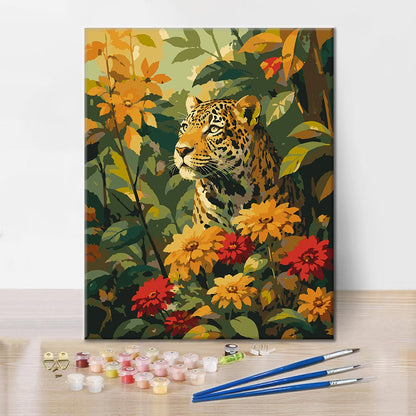 Leopardo tra fiori tropicali – Dipingere con i Numeri