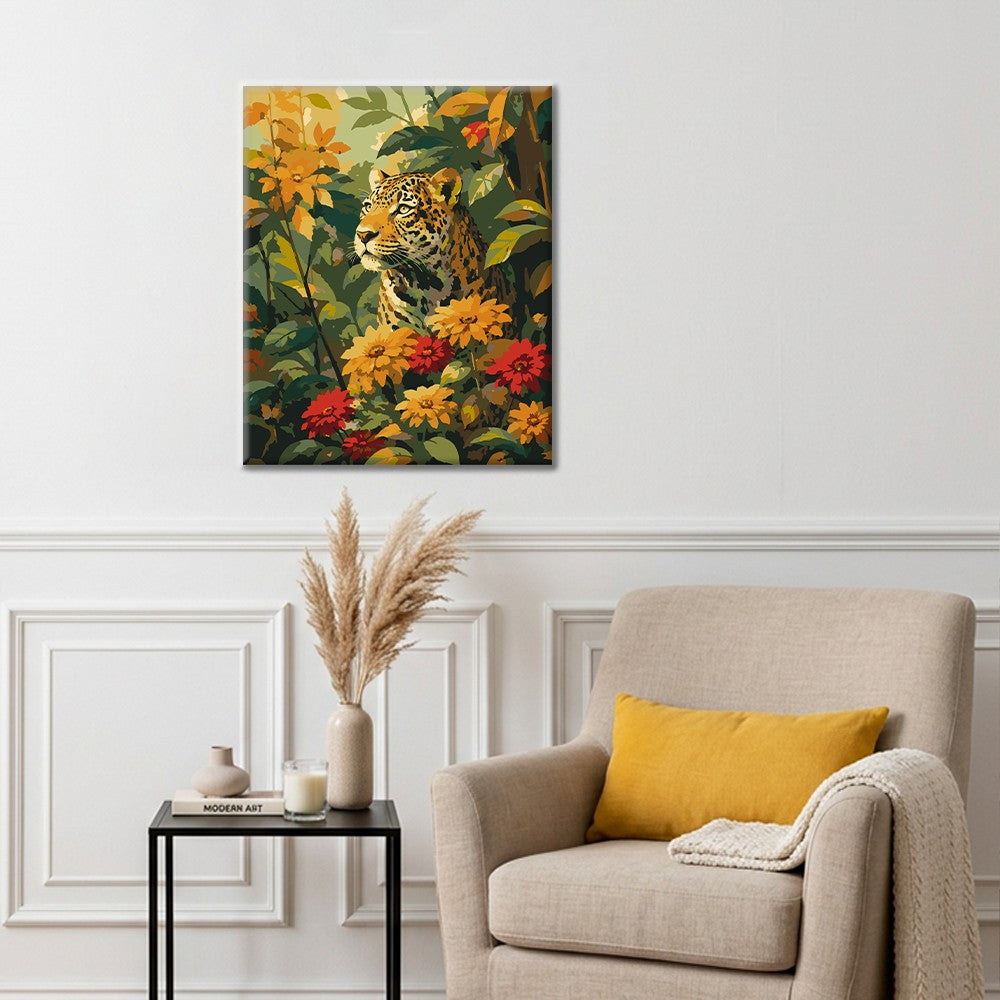Leopardo tra fiori tropicali – Dipingere con i Numeri