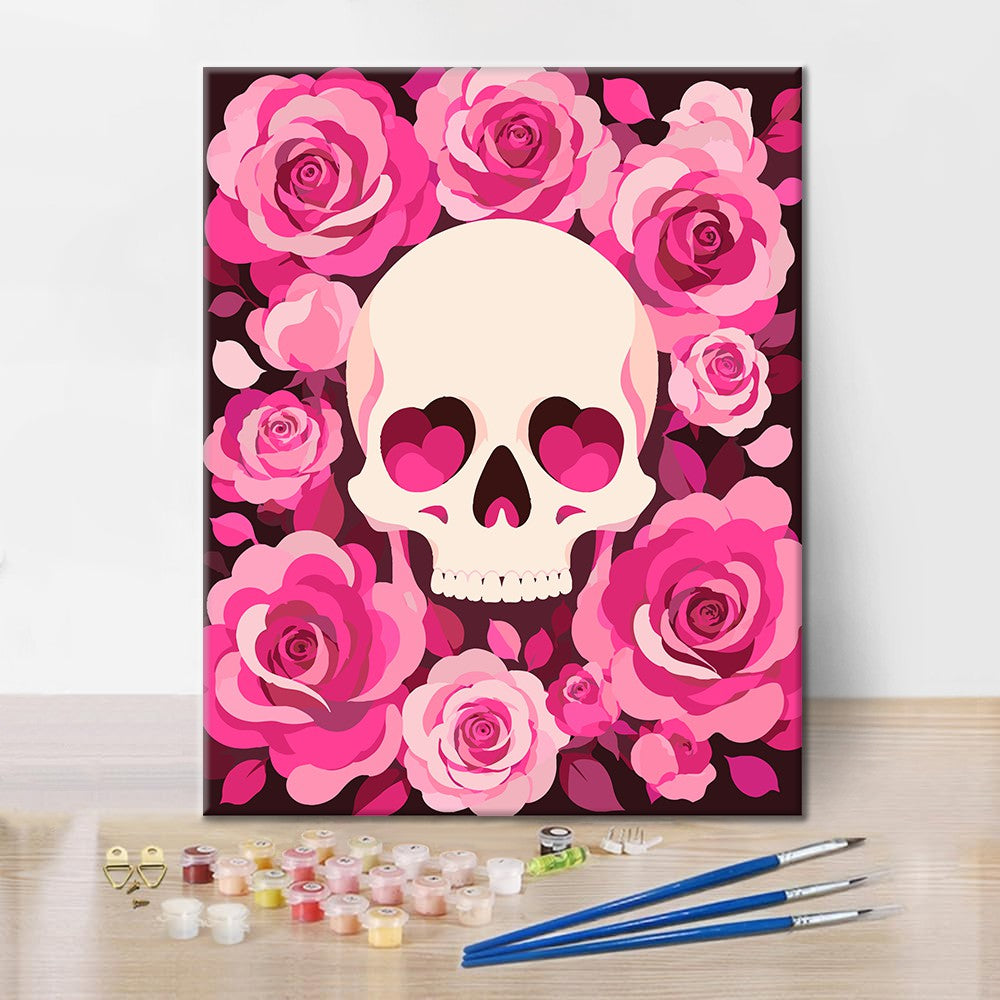 Teschio con rose rosa – Dipingere con i Numeri