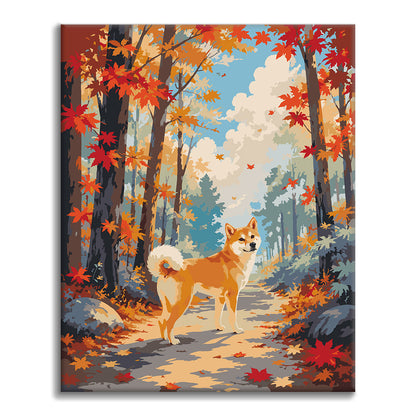 Shiba Inu in una foresta autunnale – Dipingere con i Numeri