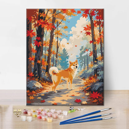 Shiba Inu in una foresta autunnale – Dipingere con i Numeri