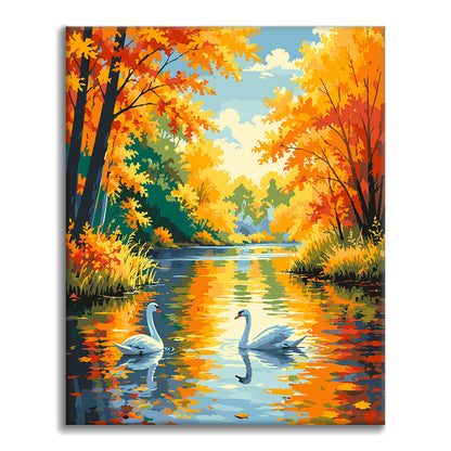Cigni su un fiume autunnale – Dipingere con i Numeri