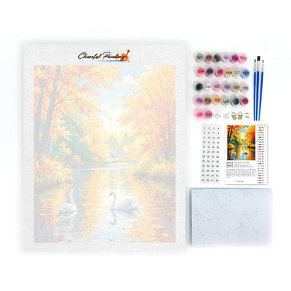 Cigni su un fiume autunnale – Dipingere con i Numeri