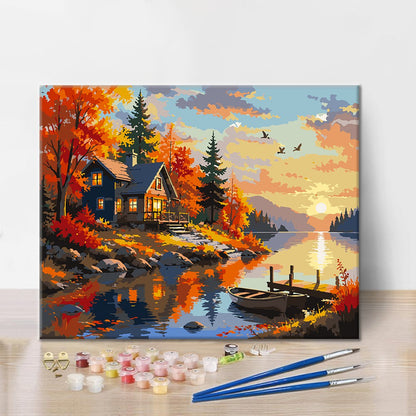 Baita autunnale al tramonto – Dipingere con i Numeri