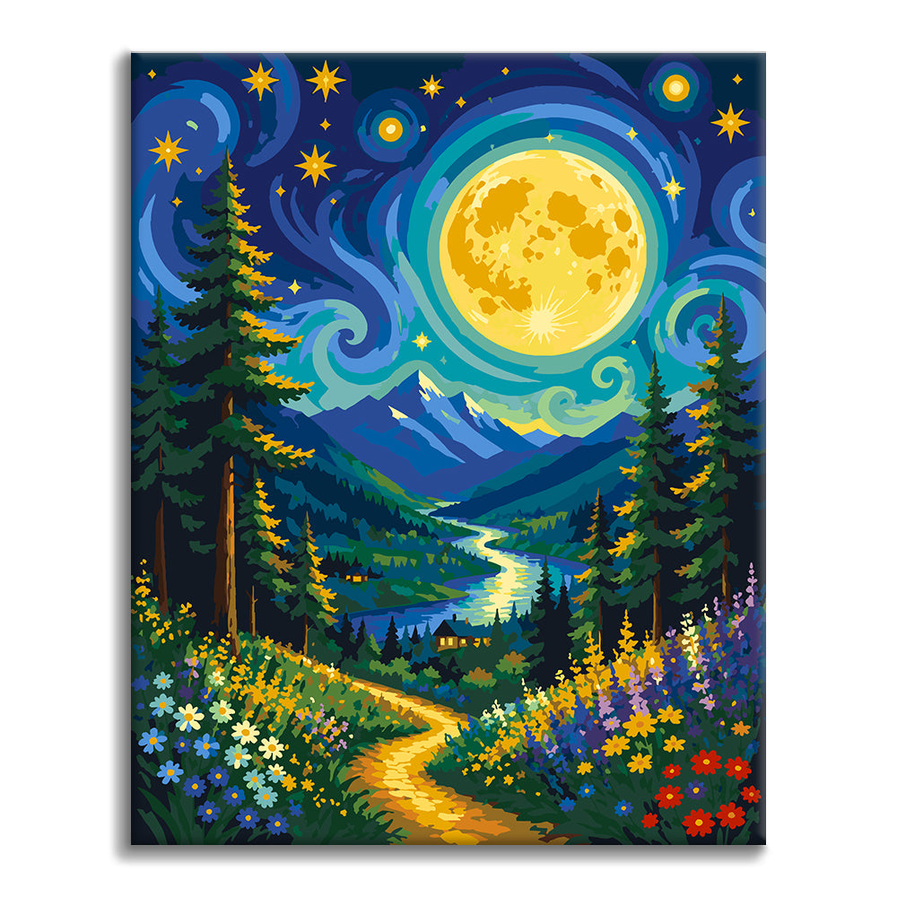 Sentiero fiorito di montagna al chiaro di luna – Dipingere con i Numeri