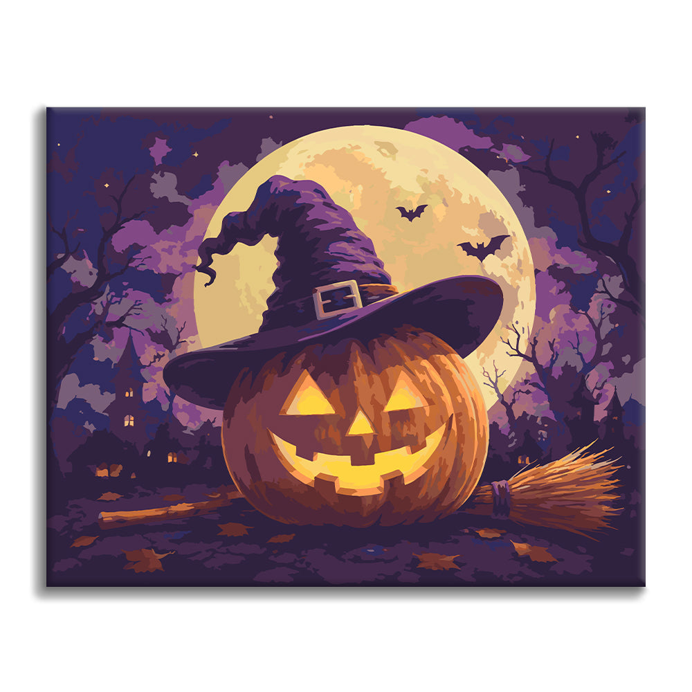 Zucca lanterna con cappello da strega – Dipingere con i Numeri