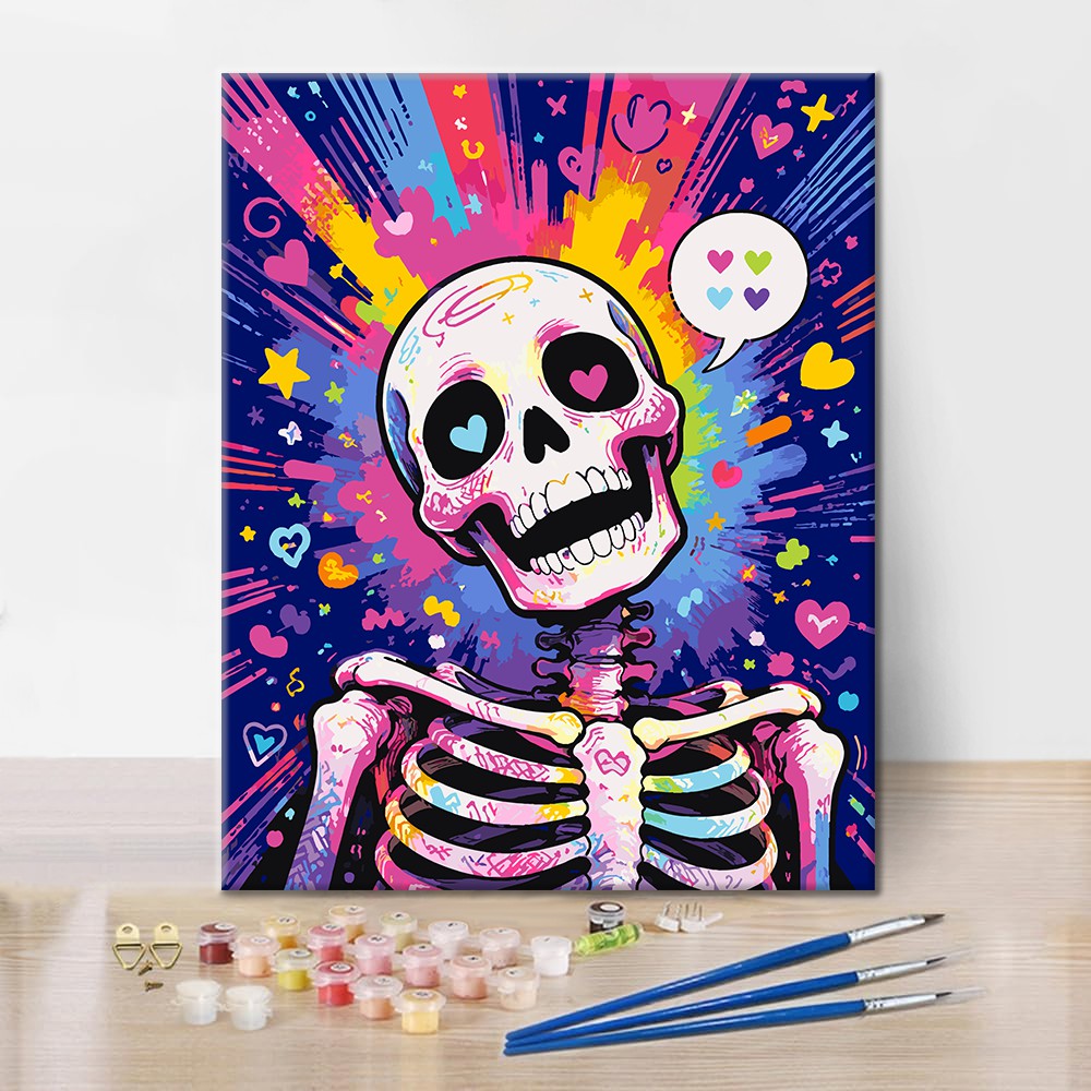 Scheletro pop art con cuori – Dipingere con i Numeri