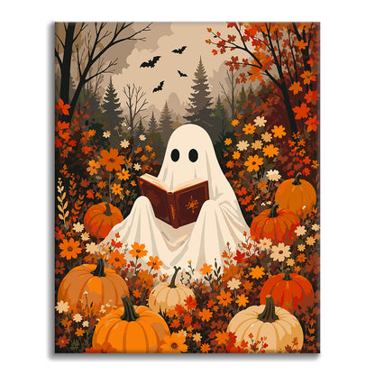 Fantasma che legge tra le zucche – Dipingere con i Numeri