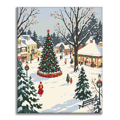 Albero di Natale in un paese innevato – Dipingere con i Numeri