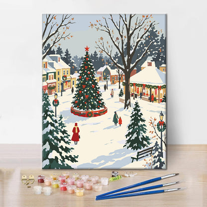 Albero di Natale in un paese innevato – Dipingere con i Numeri