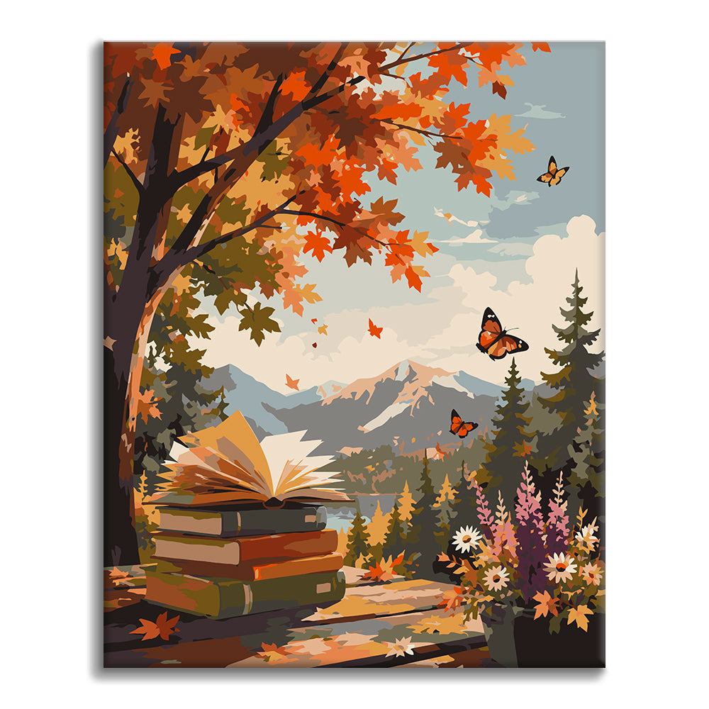 Libro aperto nelle montagne autunnali – Dipingere con i Numeri