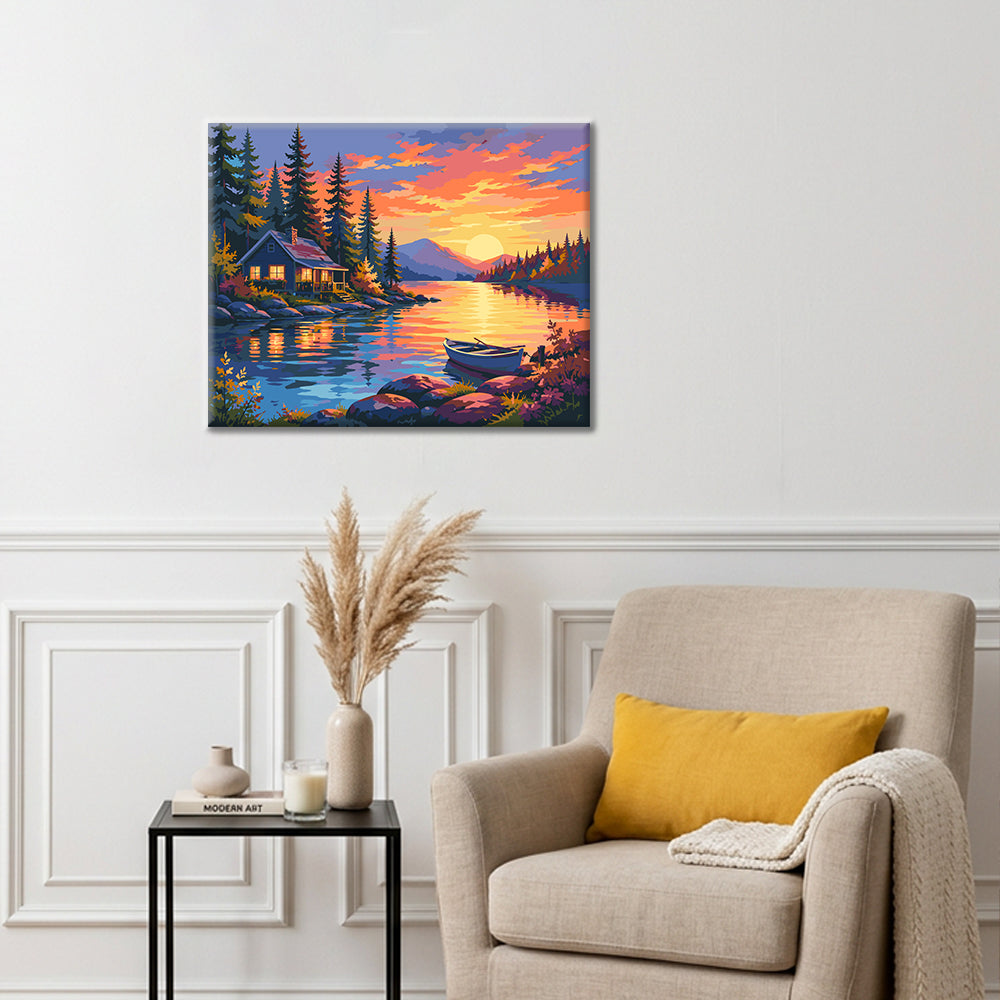 Baita sul lago al tramonto – Dipingere con i Numeriri