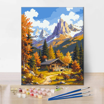 Chalet alpino in autunno – Dipingere con i Numeri