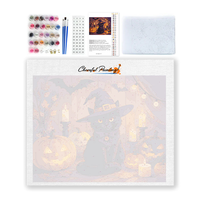 Gatto nero con zucche di Halloween – Dipingere con i Numeri