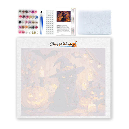 Gatto nero con zucche di Halloween – Dipingere con i Numeri