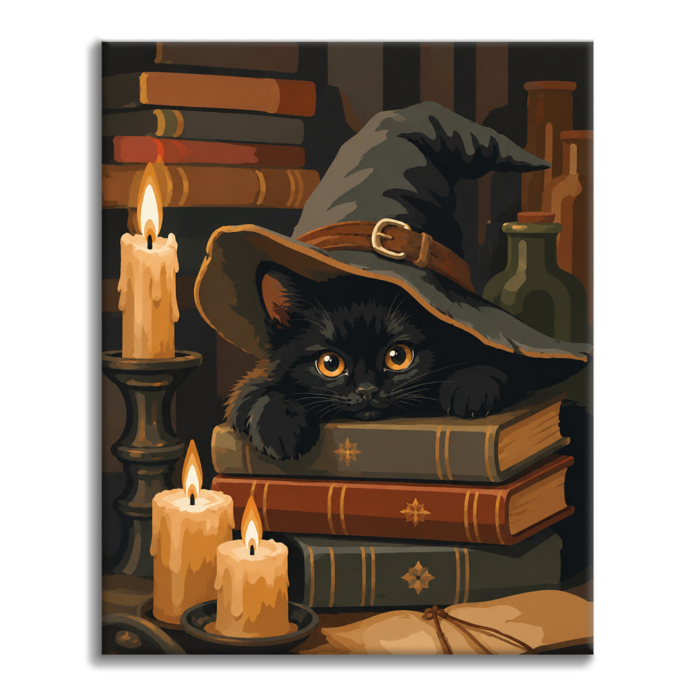 Gatto nero sui libri di incantesimi – Dipingere con i Numeri