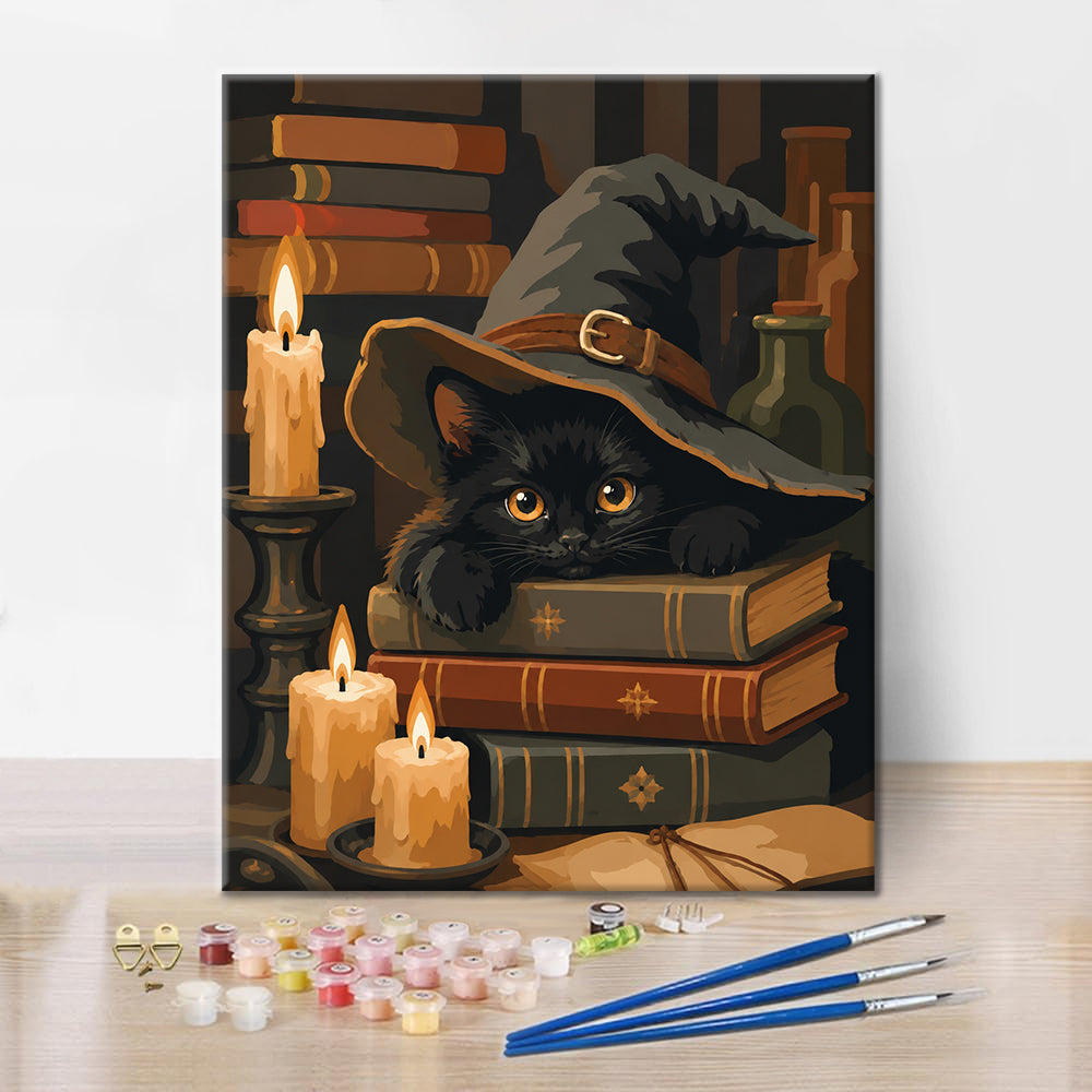 Gatto nero sui libri di incantesimi – Dipingere con i Numeri