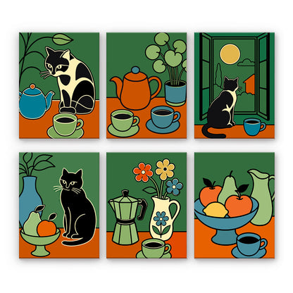 Natura morta con gatti e caffè